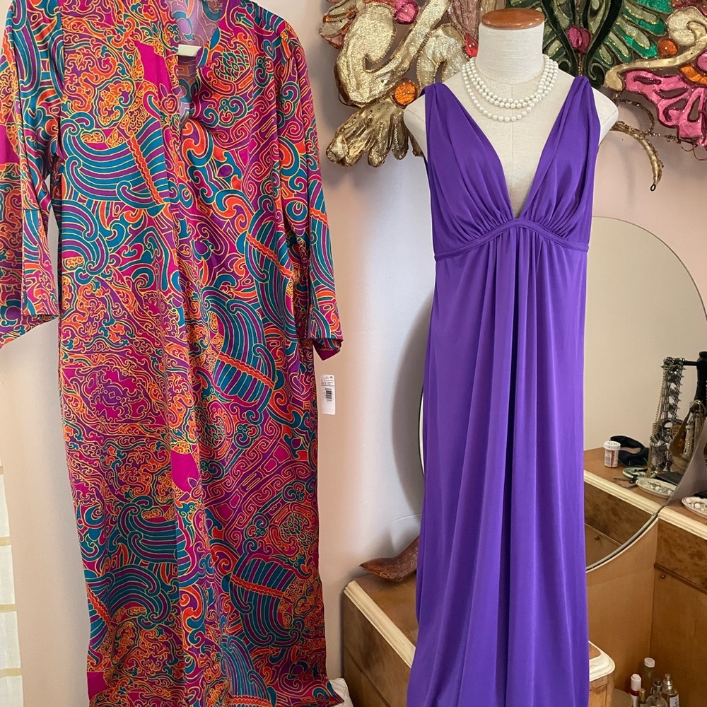 Natori Colorful Paisley Long Sleeve Kaftan Robe NWT Size L Zip Front - Picture 7 of 7